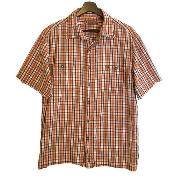 Orange Plaid Button Down Shirt Short GH Bass Earth Sleeve Large Retro Vtg - Picture 2 of 11